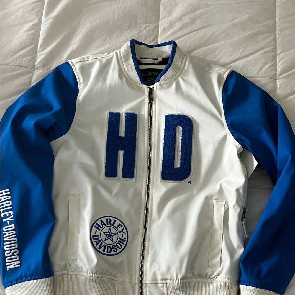 Harley-Davidson White and Blue Bomber Jacket